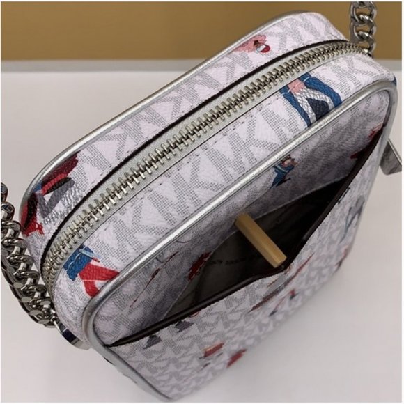 MICHAEL KORS WOMEN LADY SKI GIRL SKIER CHAIN CROSSBODY BAG WHITE LOGO GREY LTH - Picture 11 of 15